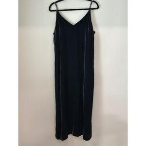 H&M Navy Blue Silk Blend Velvet Slip Midi Dress V-Neck Spaghetti Strap Womens 14
